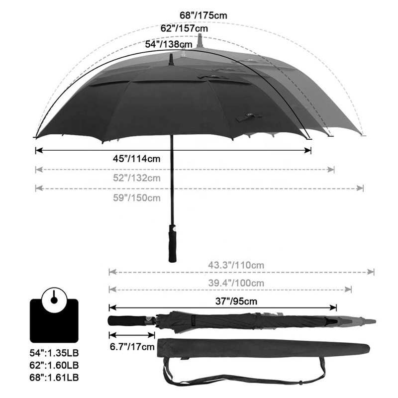 Customized Automatic Open EVA Soft Handle Promotion Double Layer Windproof Rain Waterproof Golf Umbrella