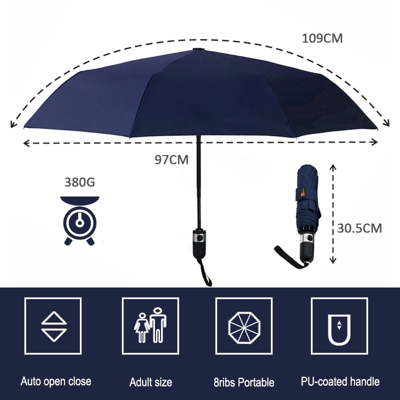 Manufacture General Adult Size Colorful Compact Portable Windproof Travel 3 Fold Rain Umbrella