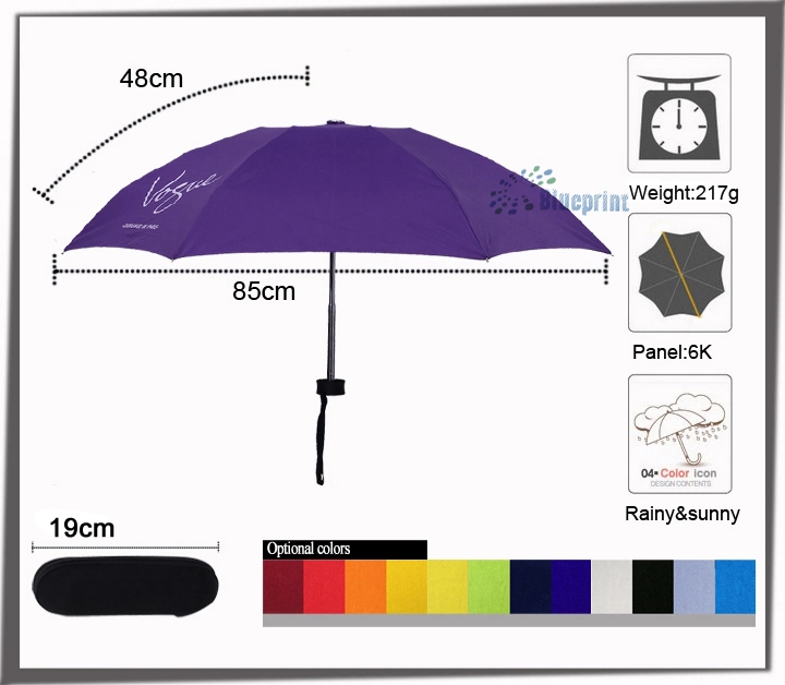 Small Five Flat Aluminum Folding Umbrella for Rain with Case