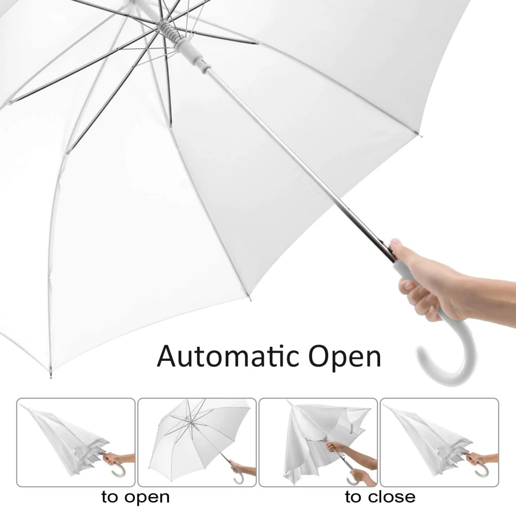 Wind-Defying Construction Wedding Style Stick Large Canopy Windproof Auto Open J Hook Handle Crystal Clear Poe Umbrella