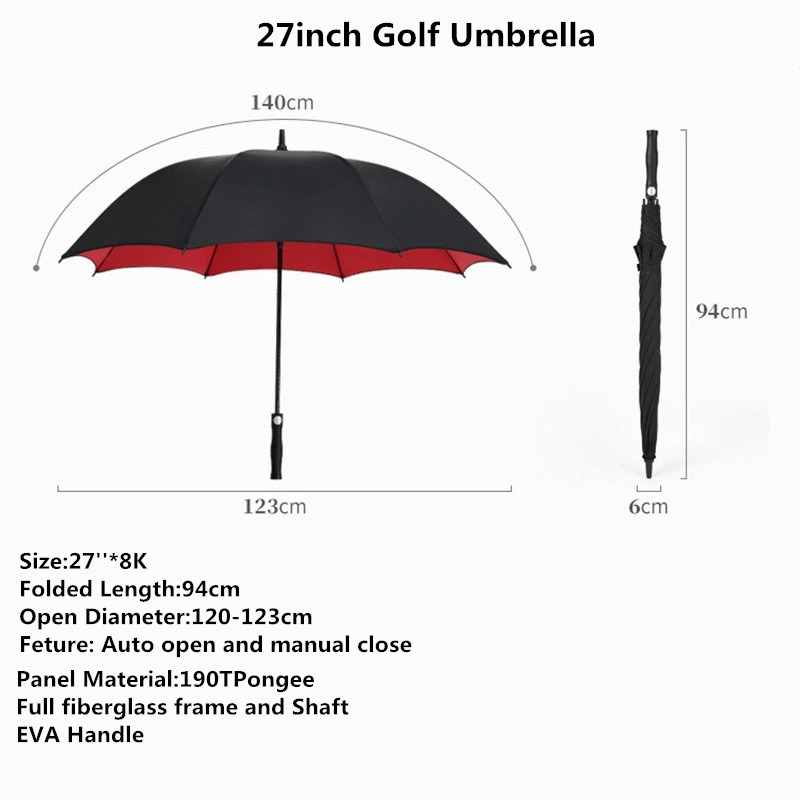 190t Pongee Rain Custom Promotion Advertising Straight 27inch 30inch Golf Umbrella