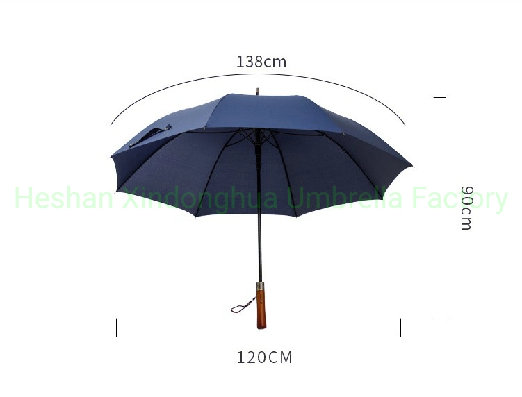 New Design Wooden Straight Handle High Quality Fiberglass Golf Umbrella for Hotels (GOL-0027FAW)