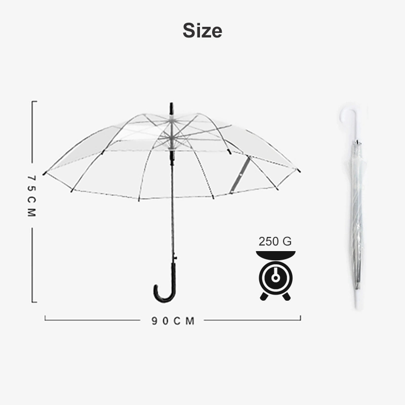 New Design Eco Friendly OEM Custom Straight PVC Poe Clear Transparent Umbrella for Kids Gift