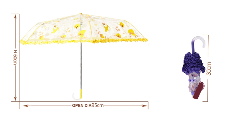 6K Small Colorful Shine Manual Open Close Fold J Handle Poe Clear Umbrella for Girls