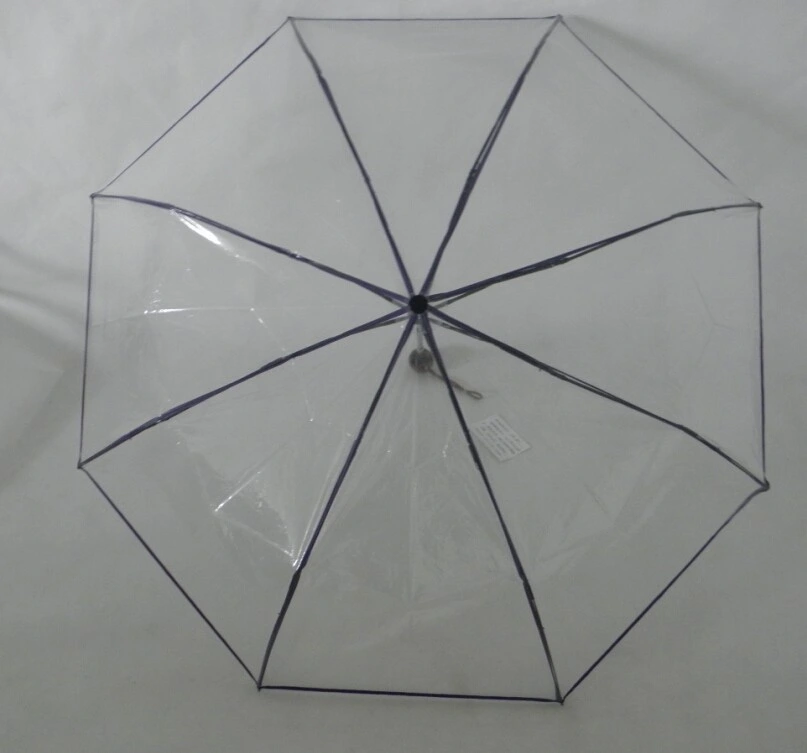 Poe Material Mini Windproof Folding Rain Clear Plastic Cover 3 Fold Outdoor Umbrella Eco-Friendly Recycling Fashion Lady 3 Folding Transparent Poe Rain Umbrella