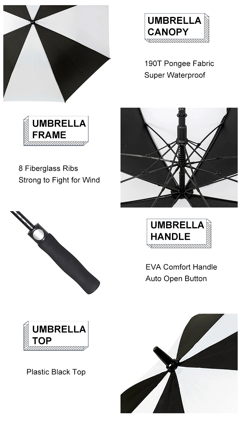 30 Inch Size 150cm Automatic Open Extra Large Oversize Fiber Frame Wind Proof Canopy Custom Golf Umbrella with Logo