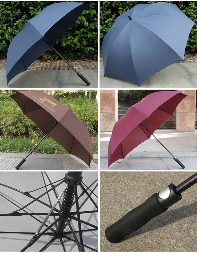 Wholesale Business Straight Golf Umbrella with Custom Logo Rain or Shine Dual-Use 8 Bones