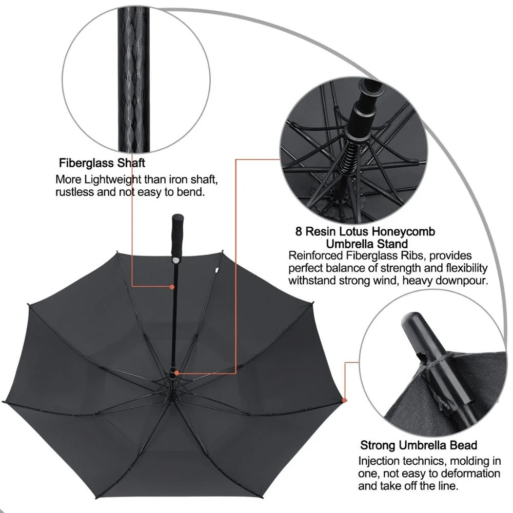 Factory OEM Promotion Advertising Black Wholesale Cheap Price Big Size Auto Rain Golf Umbrella with Custom Logo Print