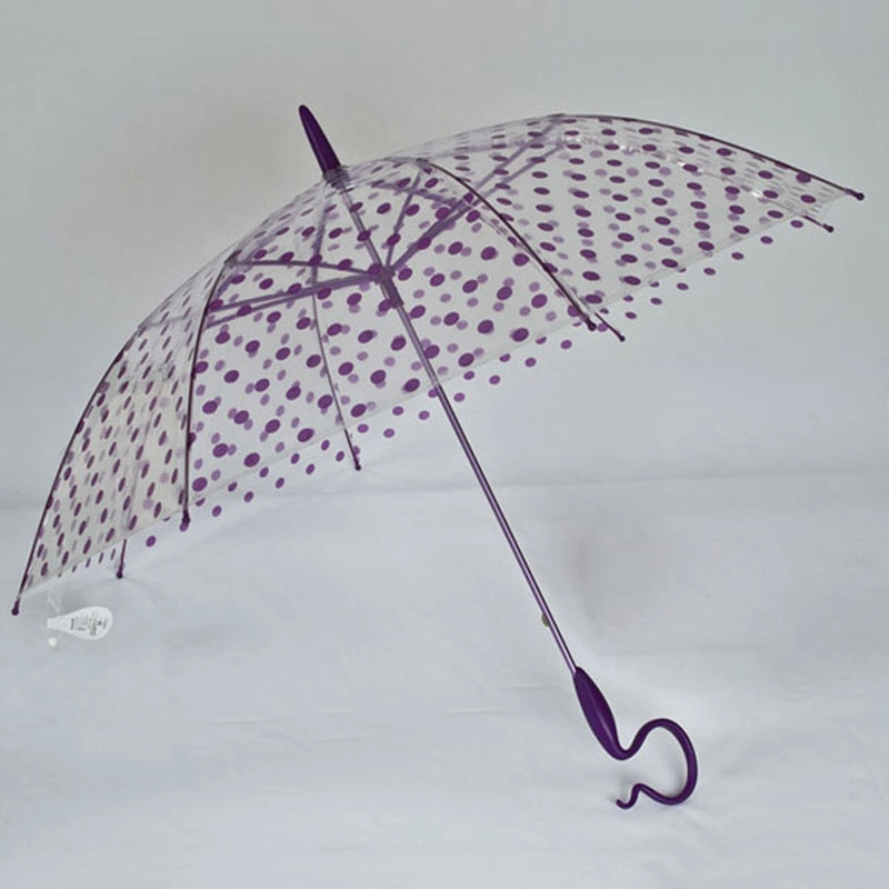Unique Gift Poe/EVA Transparent See Clear Small Dome Purple Umbrella with Hook Plastic Handle