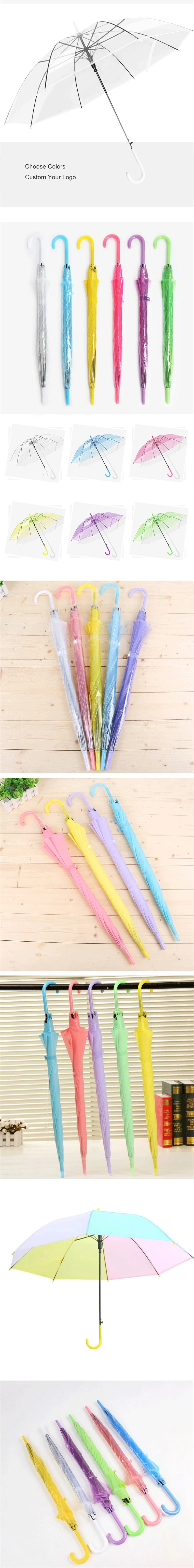 New Design Eco Friendly OEM Custom Straight PVC Poe Clear Transparent Umbrella for Kids Gift