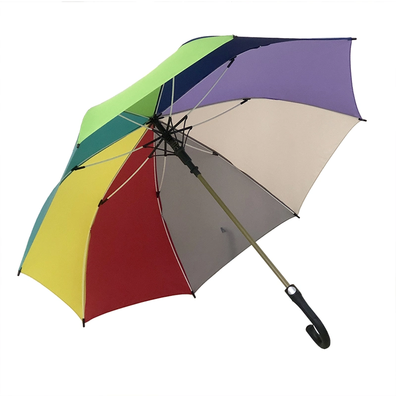 Promotion Custom Printed Wholesale Bulk Umbrella, 27 Inches Fiberglass Straight Auto Open Golf Rain Umbrella, Gift Rainbow Umbrella