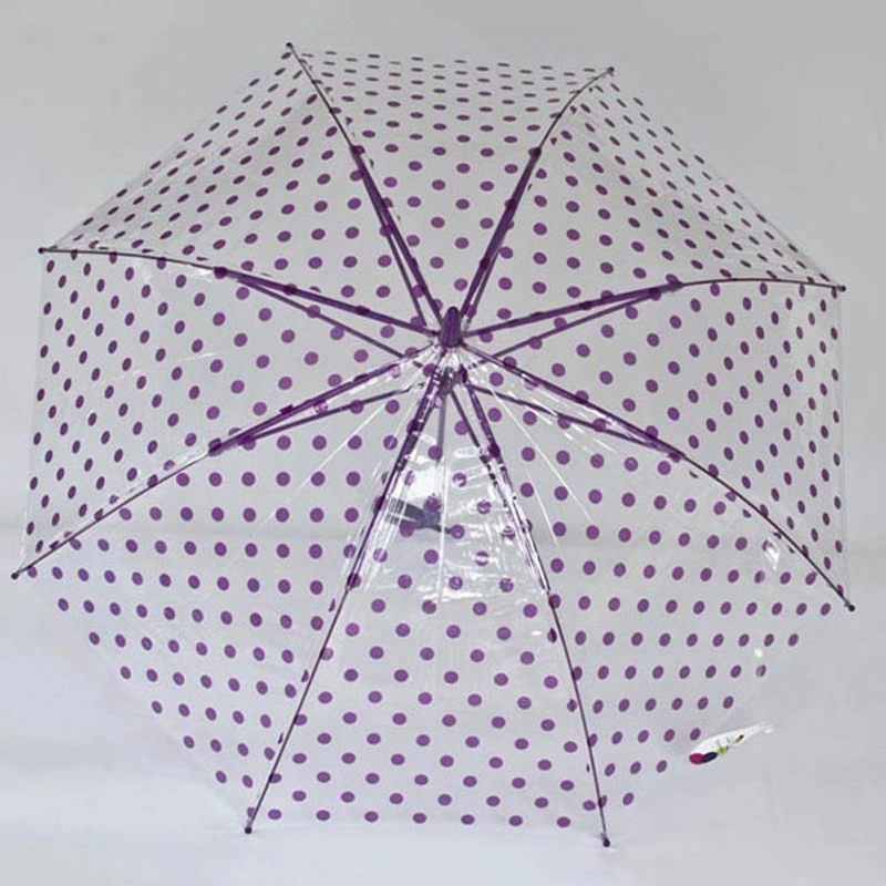 Unique Gift Poe/EVA Transparent See Clear Small Dome Purple Umbrella with Hook Plastic Handle