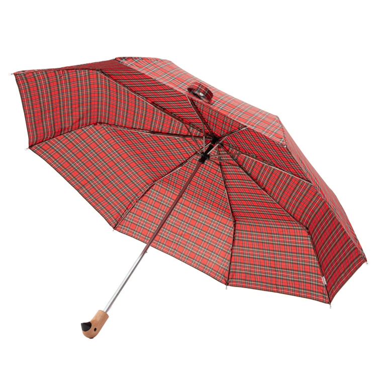 China Factory Wholesale Wooden Duck Handle 3 Folding Sun Rain Compact Fold Outdoor Umbrella for Gift