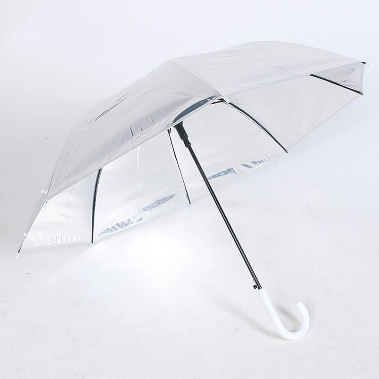 Anti UV New Invention Dazzling Color Poe PVC Straight Transparent Umbrella Silvery Laser Umbrella