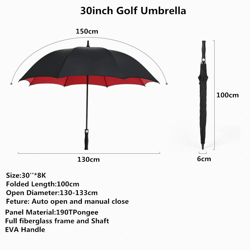 190t Pongee Rain Custom Promotion Advertising Straight 27inch 30inch Golf Umbrella