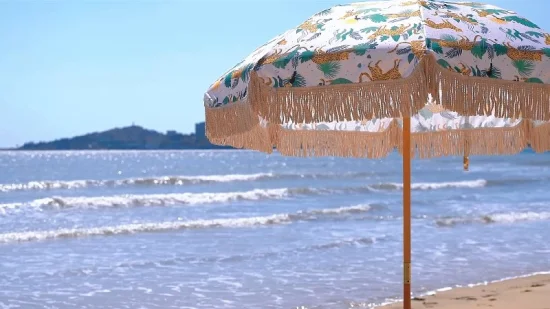 200cm Aluminum Wooden Coated Outdoor Travel Beach Umbrella with Tassels