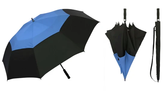 Wholesale Oversize 68in Blue Super Big Size Double Layer Wind Vent Rain Resistant Auto Open Golf Umbrella with Custom Logo