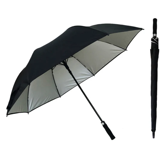 Wholesale 30inch Big Size Silver Upf 50+ UV Protection Rain Pongee Fiberglass Auto Double Layer Windproof Sun Golf Umbrella Price Custom Logo