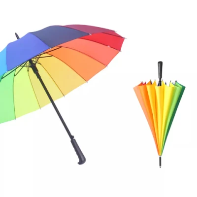 Promotional Umbrellas 16K Rainbow Golf, Semi-Automatic Golf Umbrella Windproof Sun-Resistant Straight Rain Umbrella