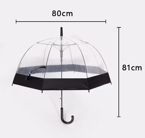 Waterproof Rain Plastic Cover Clear Umbrella Red Age Curve J Shaped Custom Logo Transparent Poe Bubble Dome Clear Auto Open Promotion Umbrella for Lady