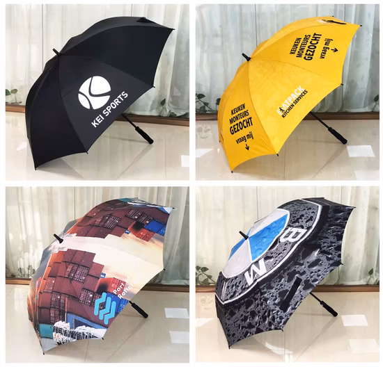 Extra Large Automatic Fiberglass Frame Waterproof Big Wholesale Long Stick Golf Umbrella with Custom Logo Print