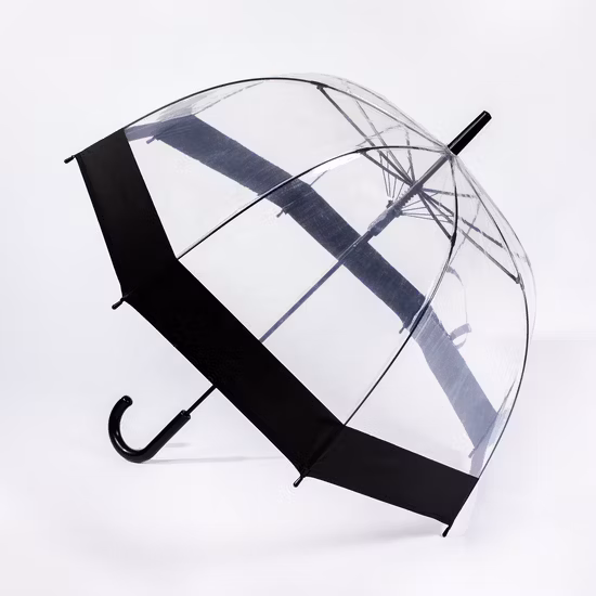 Cheap Wholesale Adult Clear Dome Umbrella Blue Wide Border Transparent PVC Poe Man Lady Gift Umbrella for Rain