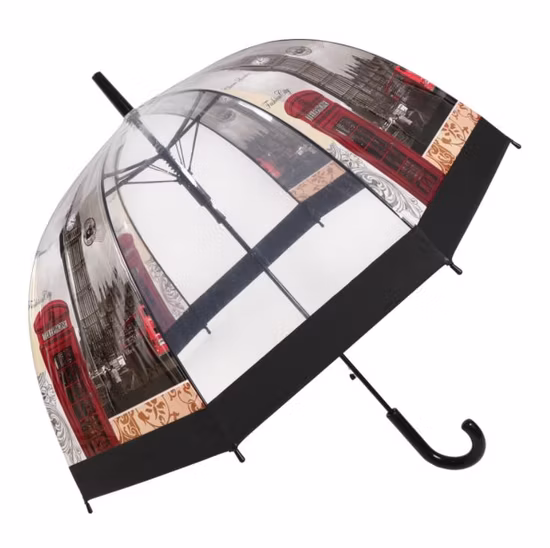 BSCI Factory OEM Promotion Advertising New Invention Wholesale Custom Designed Windproof Dome Shaped Clear Transparent Paraguas Rain Lady Umbrellas for Gift